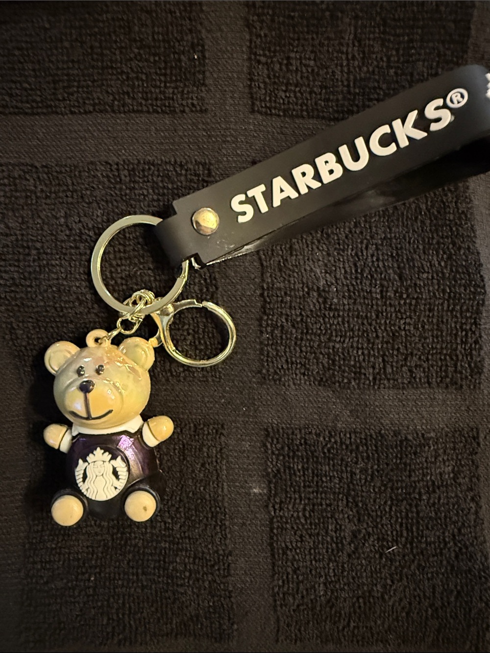 Starbucks Black Wristlet with Gold-Toned Bear Charm